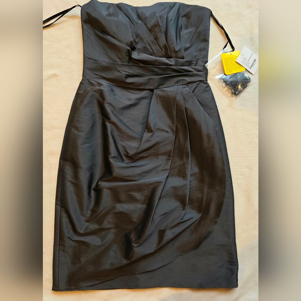 NWT ALFRED SUNG Steel Grey Strapless Or Spagetthi Strap Cocktail Dress Size 8